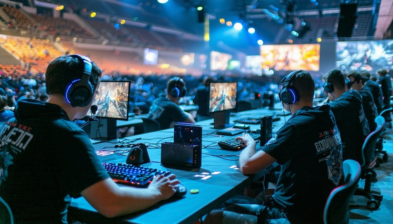 Live competitive dueling event with gamers at their stations